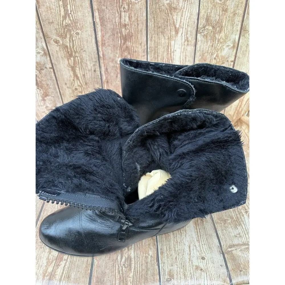 Mason vintage Black Leather Shearling Lined Zip Boots Round Toe SIZE 8.5